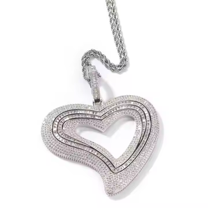 Gold Plated 925 Silver Moissanite Heart Pendant Necklace with <b>Rope</b> <b>Chain</b> Micro Insert Hip Hop Charm Jewelry for Party Gift - Product Image 1