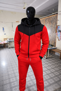 Best Design Men’s Red Black Contrast Hoodie Tracksuit Slim Fit <b>Zip</b> <b>Up</b> <b>Jacket</b> Jogger Pants Casual Sportswear Gym Fitness Set - Product Image 6