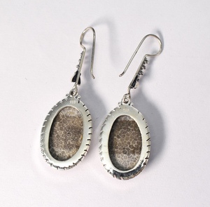 Natural Black Coral fossil, Agatized Coral 925 <b>Solid</b> Sterling <b>Silver</b> <b>Earrings</b> - Product Image 5