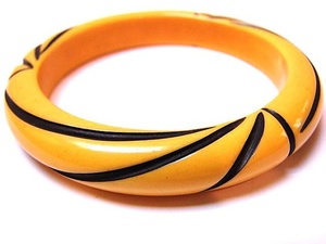 Vintage <b>Resin</b> Acrylic Bangle Bracelet Geometric Pattern Yellow Black Unisex Fashion Jewelry Accessory - Product Image 2