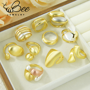 Anillos Gruesos Irregulares Elegantes y Sencillos de 14k, Anillo Geométrico Antideslustre para Mujer, Joyería para Fiesta de Graduación - Product Image 2