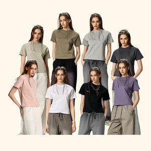 T-shirt décontracté pour femme en jersey 100% coton, rose, col rond, manches courtes, couleur unie, respirant, printemps-été, coupe classique, OEM ODM - Product Image 3
