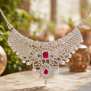 Fashion Jewelry Set American Diamond Choker Necklace Alloy with Gold Plating Oxidized Polish Casual - Product Image 3