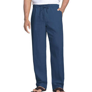 Pantalones de lino premium para hombre, corte ajustado, tela suave, ideales para uso diario, estilo urbano y aventuras al aire libre. - Product Image 1