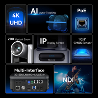 Cámara de Conferencia PTZ 4*4K 20X y Controlador de Cámaras PTZ con Pantalla LCD Profesional de 7 Pulgadas y Sistema de Conmutación de Video para Conferencias