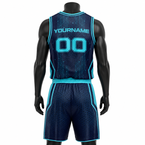 Conjunto de Uniforme de Baloncesto Sublimado Azul Personalizado, Conjunto de Uniforme de Baloncesto para Hombre, Conjunto de Baloncesto de Malla de Poliéster, Ropa Deportiva Personalizada para Equipos - Product Image 2
