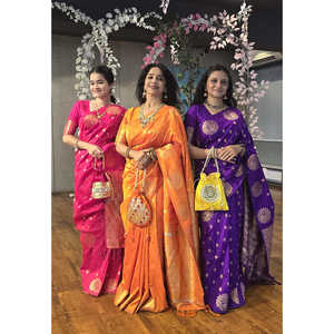 Sari en Soie Douce Rose Elite Weaves avec Bordure Paon Tissée Double Zari, Vêtements Indiens et Pakistanais 0.6g - Product Image 2