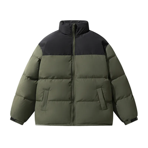 Chaqueta Acolchada Negra para Hombre, Cuello Alto, Cierre de Cremallera, Resistente al Viento, Abrigo Casual de Invierno, Relleno de Poliéster, Corte Holgado - Product Image 2