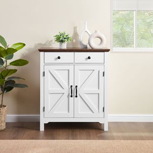 Rustic White Honey Brown Farmhouse Buffet Cabinet Adjustable Drawer <b>Sideboard</b> with Barn Door Accent <b>Storage</b> <b>Sideboard</b> - Product Image 1