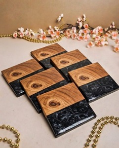 Sous-verre en bois et résine de style naturel pour tasses à thé et café, sous-verre décoratif en bois massif et résine pour hôtel, maison et bureau - Product Image 2