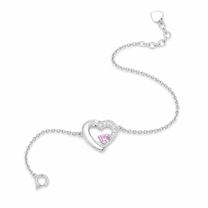 Pink Gemstone <b>Heart</b> Cut Diamond <b>Bracelet</b> Moissanite Link Chain Adjustable Jewelry Gift for Women - Product Image 3