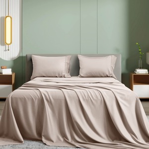 Drap de lit de luxe en bambou 300TC, uni, doux, respirant et rafraîchissant, pour chambre principale, chambre d'amis, hôtel, complexe hôtelier - Product Image 2