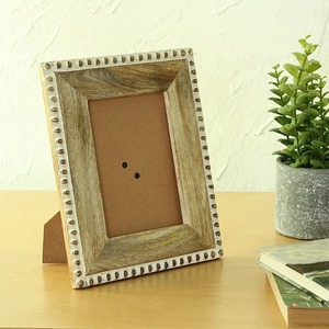 Rustic Wooden Photo <b>Frame</b> Rectangle Vertical Tabletop Decor With Beaded Edge <b>Design</b> - Product Image 1