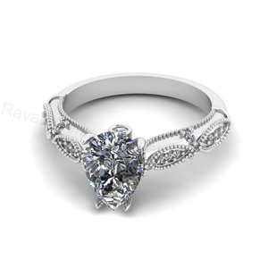 Victorian Inspired 925 Silver 14k <b>Gold</b> Plated 7x9mm Pear <b>Cubic</b> <b>Zirconia</b> Prong Set Designer <b>Ring</b> Fine Jewelry Gift For Her - Product Image 2
