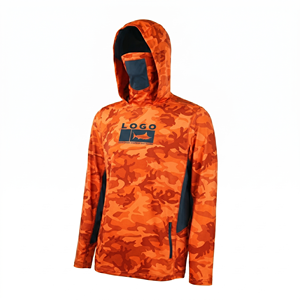 Sudadera con Capucha de Pesca para Hombre, Color Naranja Sólido, de Secado Rápido, Spandex/Poliéster 160g, Manga Larga, UPF 50, Protección Solar Anti-UV, Estampado por Sublimación - Product Image 1