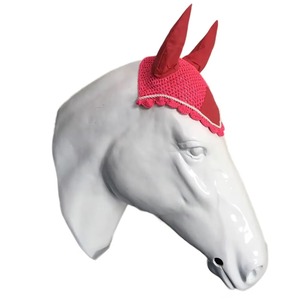 Pink Mesh Horse Ear Bonnet Scallop Trim Contrast Red Ears <b>Fly</b> Veil Adjustable Tie Equestrian OEM Factory Supply - Product Image 6
