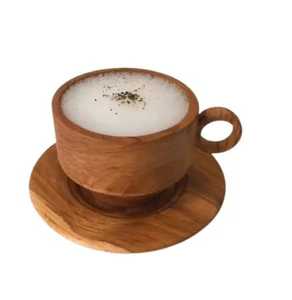 Handle Wooden Latte <b>Cup</b> <b>Saucer</b> Set Handcrafted Solid Wood Coffee Mug Wholesale Skies Traders Classic Business Gifts Leak Proof - Product Image 1