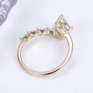 Emerald Cut Diamond Engagement Ring Yellow Gold Prong Setting Classic Style Women's Band - Product Image 1
