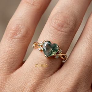 Anillo de Compromiso de Oro de 18K con Ágata Corazón y Diamantes de Lujo con Diseño Infinito - Product Image 5