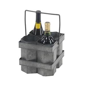 Porte-bouteilles décoratif en acier galvanisé avec poignée de transport robuste en métal, style farmhouse chic, hexagonal, pour 4 bouteilles - Product Image 3