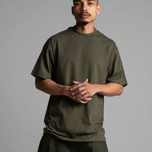 T-shirt en coton épais à col rond pour homme, coupe ample, avec logo imprimé en sérigraphie sur le devant, 220g, marque privée Shaka Wear - Product Image 1