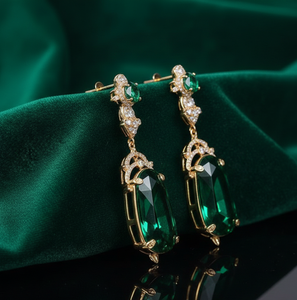 Green Hydro CZ Earrings 5 Inch 18g 925 Sterling <b>Silver</b> 18K Gold Plated <b>Wedding</b> Party Wear At Wholesale Price - Product Image 3