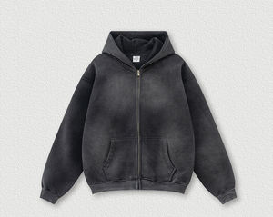 Sudadera con capucha para hombre, personalizada, de 360 g/m², de tejido de rizo, con cremallera, estilo vintage, con efecto desgastado por el sol y lavado ácido, corte holgado y extragrande - Product Image 1