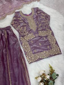 Traje Anarkali Tradicional de Seda Bordada en Morado, de Microalgodón de Secado Rápido, para Niñas, Largo hasta el Suelo, Estilo Indio-Pakistaní - Product Image 6