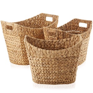 Water Hyacinth Rectangle Eco-Friendly <b>Storage</b> <b>Basket</b> <b>Wicker</b> Organizer Bin Multifunction Neatening for Kitchen Bathroom Bedroom - Product Image 1