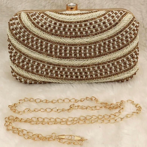 Luxury <b>Gold</b> Embellished Beaded Bridal <b>Clutch</b> Handmade Flower Crystal Evening Purse Custom Wedding Decoration Gift - Product Image 2