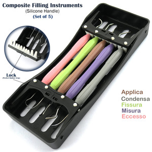 Kit d'instruments dentaires pour composites, 5 outils à manche en silicone pour application, condensation, fissure, mesure et élimination de l'excès - Product Image 1