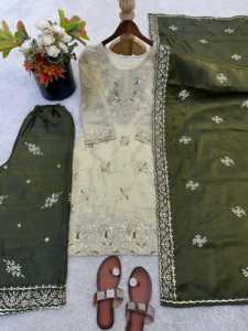 Conjunto de diseñador con hermoso bordado de lentejuelas, top de seda Gmy con pantalones Plazzo y dupatta de seda Gmy, completamente cosido y listo para usar. - Product Image 6
