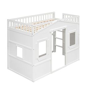 Letto a soppalco bianco singolo con scaletta per camerette dei bambini - Product Image 4