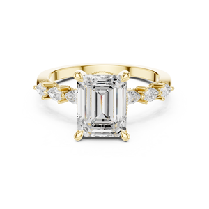 Yellow Gold Emerald Cut Lab Grown <b>Diamond</b> Engagement <b>Ring</b> Marquise Baguette Side Stone Wedding <b>Ring</b> - Product Image 3
