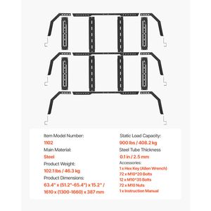 Portapacchi Regolabile per Cassone Camion 51.2" X 65.4" Capacità Statica 900 Libbre Compatibile con Cassoni di Camion 51.2" X 65.4" - Product Image 5