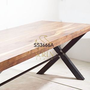 Mesa de comedor de madera maciza hecha a mano de diseñador indio larga para uso en el hogar y restaurante hecha a mano por artistas - Product Image 2