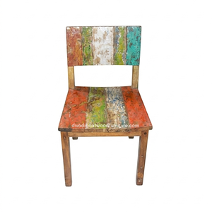 Chaise de salle à manger rustique artisanale et durable en bois de bateau recyclé, couleur naturelle, écologique, pour mobilier de villas, maisons de vacances et hôtels. - Product Image 2