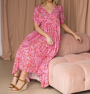 Robe d'été vintage florale coupe trapèze pour femme, design personnalisé 2025, col en V profond, manches à volants, ourlet asymétrique, grandes tailles - Product Image 5