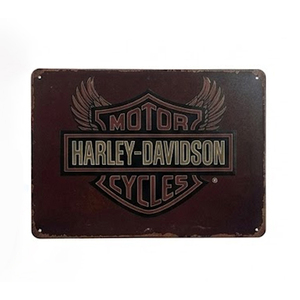 Letrero Metálico Rectangular Vintage Harley Davidson con el Logo del Escudo Alado, Placa Oscuro Desgastado para Decoración de Pared de Garaje de Motocicletas - Product Image 1