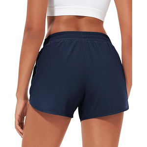 Shorts de sport pour femmes bleu marine en polyester respirant, bas de yoga à ourlet incurvé, taille haute, pour la course et le fitness - Product Image 2