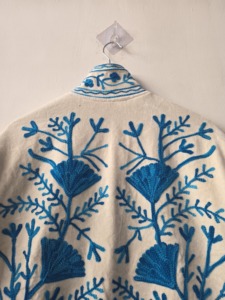 <b>Women</b>’s Blue Floral Embroidered Open Front Jacket Boho Ethnic Handmade Artisan <b>Outerwear</b> - Product Image 5