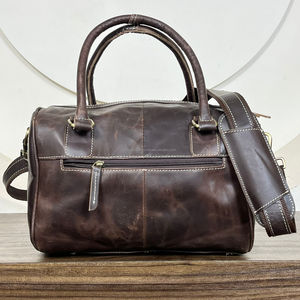 Mini sac de sport en cuir usiné à la main vintage personnalisé en gros Sacs de voyage de week-end à bas quantité minimale de commande Fermeture à glissière en cuir de vachette véritable - Product Image 5