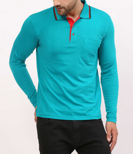 Chemises Polo pour Hommes Piqué 50% Coton/50% Polyester, 220 GSM, Vente en Gros, OEM, Logo Personnalisé, Manches Longues, Coupe Classique, Plaque Contrastante - Product Image 6
