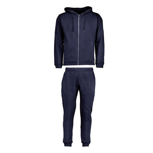 Ensemble de survêtement de course à capuche pour homme, bleu marine, avec fermeture éclair intégrale, couleur unie, en coton, coupe classique, pour l'automne - Product Image 1