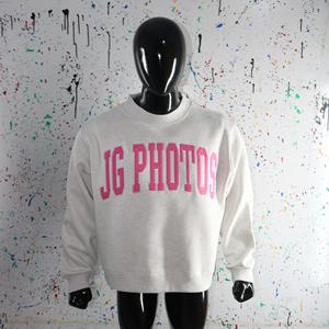 JG PHOTOS ASH GREY <b>Mock</b> <b>Neck</b> Sweatshirt 100% PINK Applique Embroidery wide <b>neck</b> Sweatshirt Finer Threads - Product Image 4