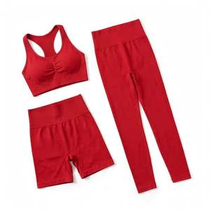 Ensemble de sport 3 pièces personnalisé pour femme, taille haute torsadée avec cordon de serrage, col bénitier, anti-transpiration, leggings de yoga longueur genou pour l'entraînement - Product Image 5