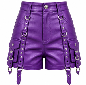 Different Color High Waist Printed Leather Shorts Women's Fashion Moto Style <b>Fringe</b> Quick Dry Breathable Drawstring Regular - Product Image 4