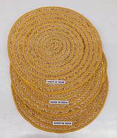 Set de table rond en jute fait main avec bordure jaune vif, tapis de table texturé, durable et résistant à la chaleur, qui rehausse l'ambiance du restaurant