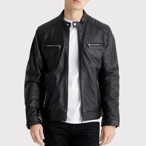 Men's Top Stitched Black <b>Biker</b> <b>Jacket</b> - Product Image 1