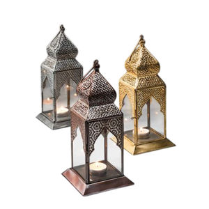 Lanterne marocaine vintage en métal doré et verre, porte-bougie chauffe-plat en laiton antique, lampe suspendue hexagonale décorative - Product Image 6